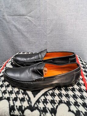 Santoni Leather Loafers Black Men's Dress Shoes Size 12